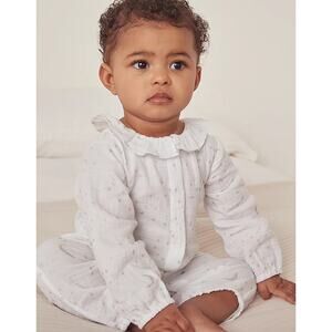 The Little White Company Organic Double Cotton Moon Stars Sleepsuit 0-3 Months